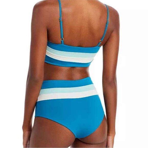 L*Space Rebel Stripe Bikini Top NWT Beautiful Mediterranean-Cream- Pool XS $99 - Picture 7 of 10